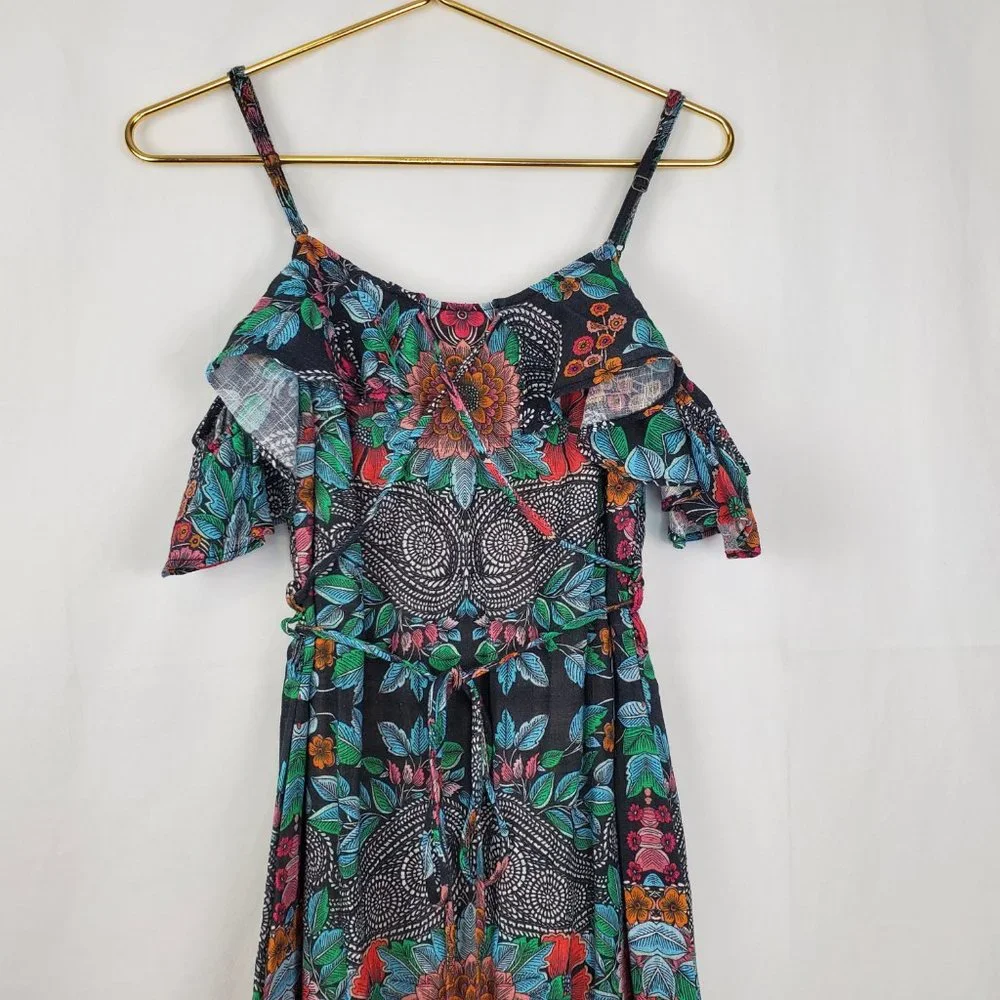 Sky Nesermy Beautiful Floral & Paisley Off the Shoulder Ruffle Top Maxi Dress - Picture 7 of 16